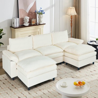 IULULU Sectional Sofa with Removable Ottoman, Modern Chenille Fabric Cushioned Couch