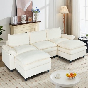 IULULU Sectional Sofa with Removable Ottoman, Modern Chenille Fabric Cushioned Couch - 1 of 4