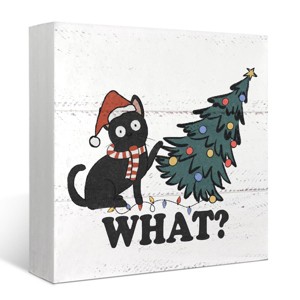 Cat Christmas Decor Sign,Funny Cat What Gifts for Cat Lovers,Rustic Christmas Tree Black Cat Wooden Box Signs - 1 of 4