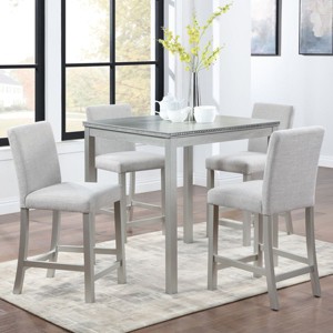 5 Piece Counter Height Wooden Kitchen Dining Room Set,Wood Square Dining Table for 4 with Upholstered Parsons Dining Room Chairs-Cuddlewood - 1 of 4