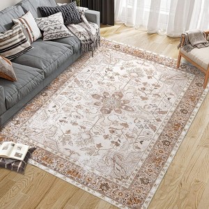 Area Rugs for Living Room Bedroom Non Slip Machine Washable Soft Vintage Rugs Low Pile Retro Floral Accent  Rug - 1 of 4