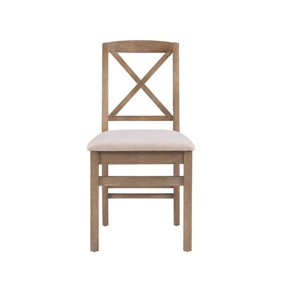 Graywash Linen Upholstered Cross Back Wooden Side Chair Set