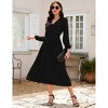 Women's V - Neck Ruffled Long Dress, Elegant Long - Sleeve Maxi Dress with Waist Accent - 2 of 4