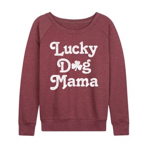 Women's - Instant Message - Lucky Dog Mama Lightweight French Terry Wide Neck Long Sleeve Graphic Shirt - 1 of 4