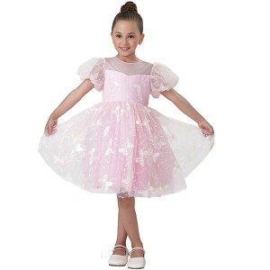 2Bunnies Girls Sparkly Sequin Butterfly Embellishment Tulle Birthday Party Dress - 1 of 4