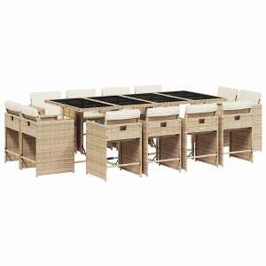 vidaXL Patio Dining Set - 13 Piece Outdoor Garden Furniture - Poly Rattan - Cushions Included - Beige - Tempered Glass Tabletop - Compact Storage - 1 of 4