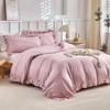Ruffle Duvet Cover, Farmhouse Shabby Chic 3 - Piece Pink Microfiber Bedding Set, Soft King Comforter with Zipper Corner Ties - 2 of 4