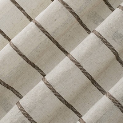Mocha Linen Blend Sheer Twill Stripe Curtain Panel