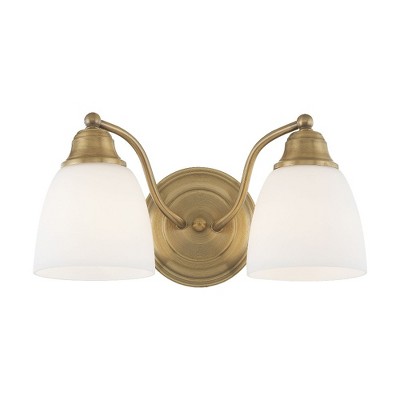 Somerville Antique Brass 2-Light Vanity with Satin Opal White Glass