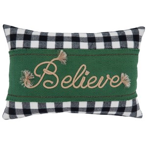 12"x18" 'Believe' Buffalo Plaid Poly Filled Lumbar Throw Pillow - Saro Lifestyle - 1 of 3