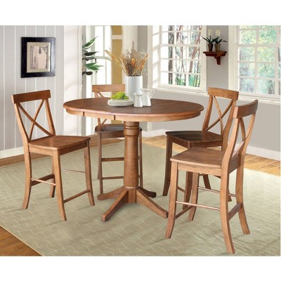 Distressed Oak 50" Round Extendable Dining Set with 4 X-Back Chairs