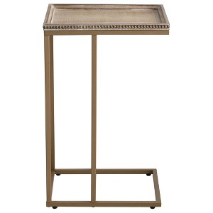 COZAYH Farmhouse C End Table, Accent Furniture with Woven Rattan Tray Top, Gold - 1 of 4