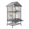 Large Brid Cage, Wrought Iron Bird Fight Cage for Parakeet Conure Cockatoo, Outdoor Bird Cage with Wheels, 4 Perches, 4 Feed Bowls, Black - 2 of 4