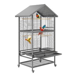 Large Bird Cage,65.7 Inch Metal Bird Cage Feeder with Wheels,Flight Cage with 4 Metal Feeders,Wood Perches & Storage Shelf - 1 of 4