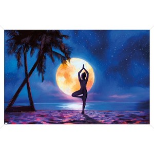 Trends International PD Moreno - Fine Art - Yoga Moonlight Beach Framed Wall Poster Prints - 1 of 4