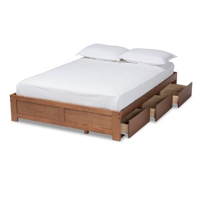 Walnut King Platform Storage Bed Frame with 3 Drawers