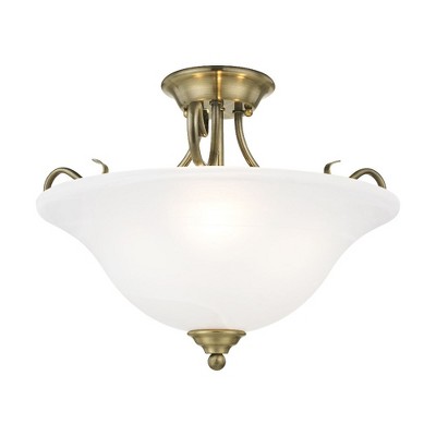 Antique Brass 3-Light Semi-Flush Mount with White Alabaster Glass