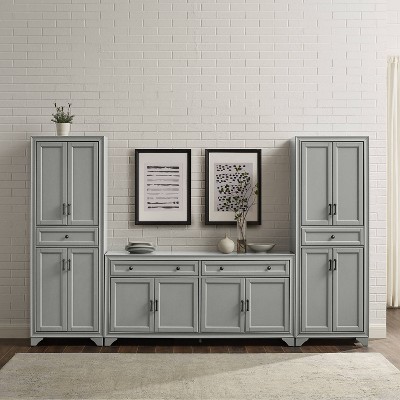 Tara Distressed Gray Modern Farmhouse Sideboard and Pantry Set
