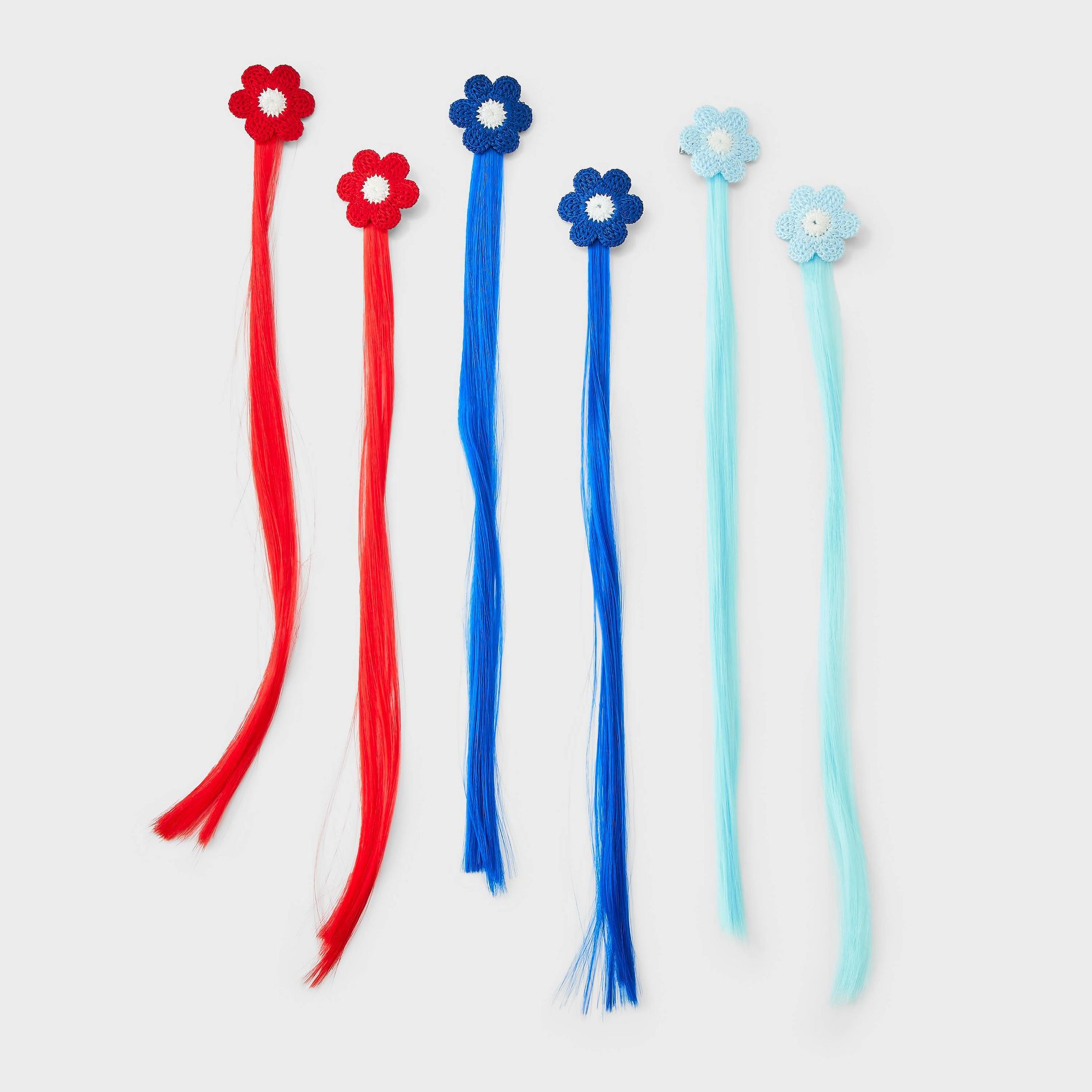 Girls' 6pk Crochet Flower Faux Hair Clip Set - Cat & Jack™ Red/Blue