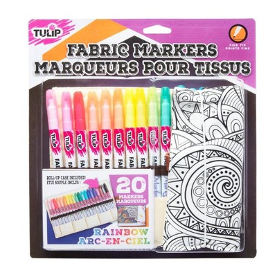 Tulip 20ct Fine Tip Fabric Markers with Roll-Up Case - Rainbow