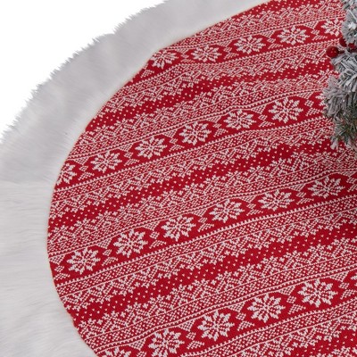 48-Inch Red and White Christmas Tree Skirt with Snowflake Pattern