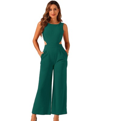 Allegra K Women's Elegant Sleeveless Backless Cutout High Waist Wide Leg Romper Jumpsuits
