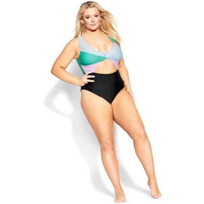 CCX | Women's Plus Size Lulu Splice 1 Piece - aqua - 12 Plus