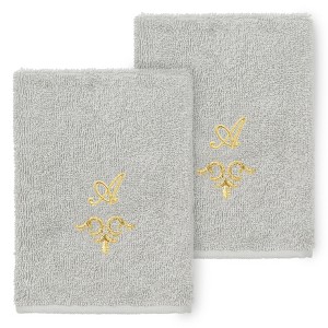 Linum Home Textiles 100% Turkish Cotton MONICA Gold Thread 2PC Embellished Washcloth Set - 1 of 4