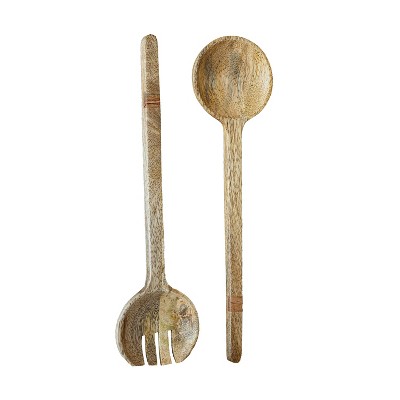 Set of 2 Serving Utensils Natural Mango Wood & Jute by Foreside Home & Garden