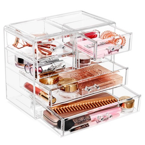 Sorbus Clear 2 Piece Makeup Organizer Case & Display - Spacious Design - Great for Dresser, Bathroom, Vanity & Countertop