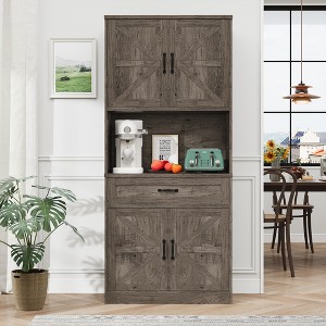 71" Tall Kitchen Pantry Storage Cabinet, Modern Kitchen Hutch Bar Cabinet With Microwave Stand - 1 of 4