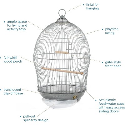 Elegant Gray Metal Birdcage with Lockable Cast and Tray