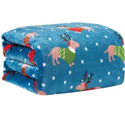 Kate Aurora Blue Christmas Reindeer Puppies Ultra Soft & Plush Accent Throw Blanket - 50 in. W x 60 in. L