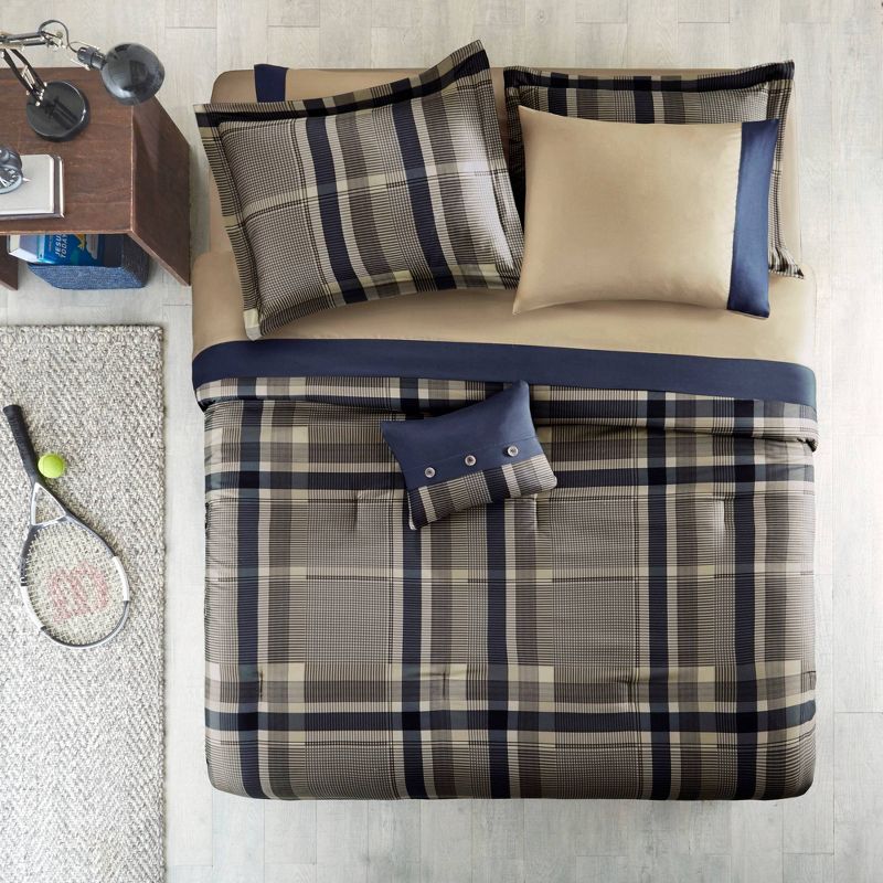 Intelligent Design Rick Plaid Print Antimicrobial Comforter Set with Bed Sheet Navy, 4 of 14