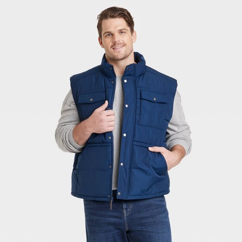 Navy blue puffer vest hot sale mens