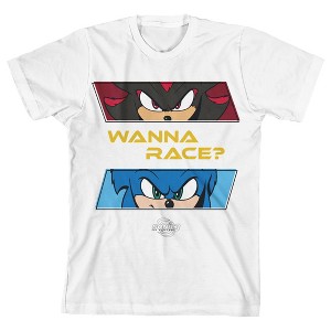 Sonic The Hedgehog Shadow & Sonic Wanna Race Youth White Crew Neck Short Sleeve T-shirt - 1 of 3