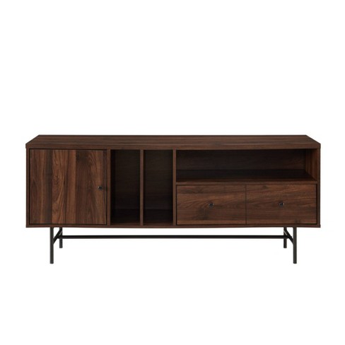 Modern With Record Storage Tv Stand For Tvs Up To 65 Dark Walnut Saracina Home Target