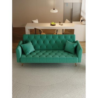 SYFERLORY 71 inch convertible love seat sofa, American retro green velvet, suitable for small living room, bedroom, office