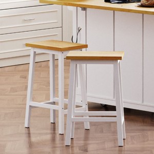CAVINAS 25.6" Tall Farmhouse Style Counter Stools Set of 2, Solid Wood Bar Stools with Footrests, for Dining Room, Kitchen, Counter - 1 of 4