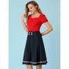 INSPIRE CHIC Women's Bow Tie Waist Button Decor Contrast Trim A-Line Skirts - 4 of 4