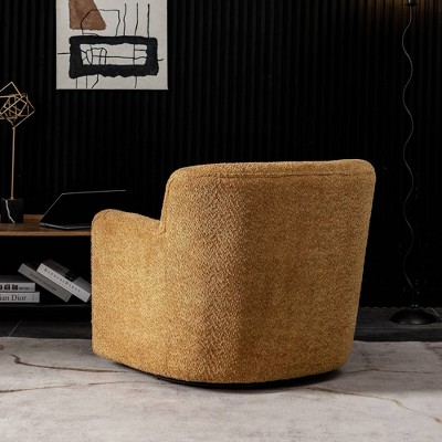 Camel Chenille Upholstered Swivel Barrel Accent Chair