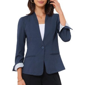 INSPIRE CHIC Women's V Neck Single Button Long Sleeve Back Slip Lightweight Work Business Blazers - 1 of 4