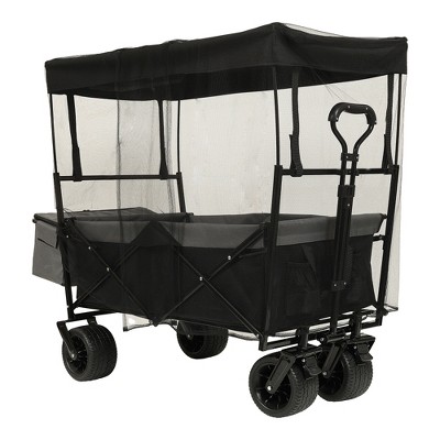 SKRAN 480Lbs Collapsible Wagon with Canopy with Removable  Canopy with All-Terrain Wheels & Mosquito net,for Camping,for Camping, Shopping