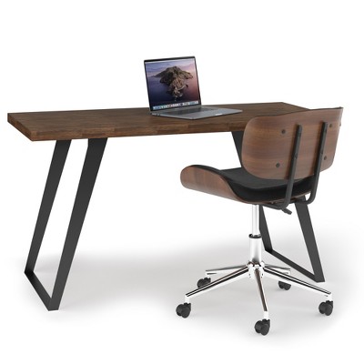 Solid Acacia Hardwood and Metal Flat Top Modern Industrial Desk with Wide Desk Surface and Accommodates Multiple Monitors and Multipurpose Use
