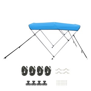 VEVOR 3 Bow Boat Bimini Tops, 600D Polyester Canopy with Aluminum Alloy Frame, 2 Support Poles, 4 Straps, 72"Lx(79"-84")Wx46"H, Pacific Blue - 1 of 4