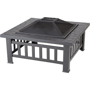 Fire Sense 62249 Fire Pit Stonemont Wood Burning Lightweight Portable Outdoor Firepit Backyard Fireplace For Camping Bonfire Included - Square - Black - 1 of 3