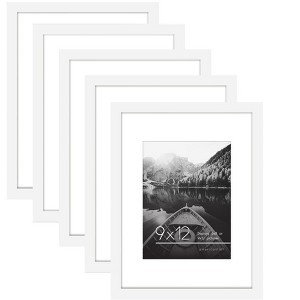 Americanflat 9x12 Picture Frame in White - Set of 5 Frames - Displays 6x8 With Mat and 9x12 Without Mat - with Plexiglass Cover - 1 of 4