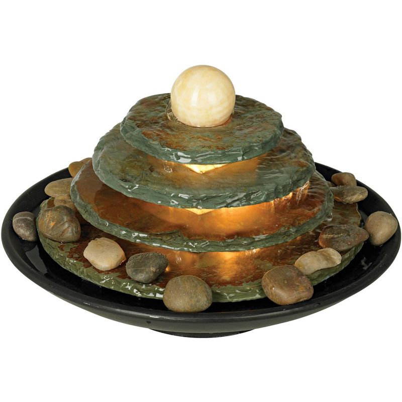 John Timberland Pyramid Rustic Zen 4 Tier Pyramid Indoor Tabletop Water Fountain with Light 10" for Table Office Desk Bedroom Living Room Relaxation, 6 of 8