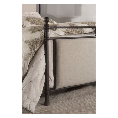 King Rustic Brown Metal and Linen Upholstered Bed with Headboard