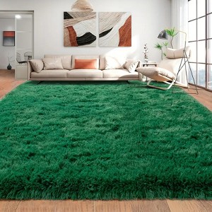 Dark Green Shag Rug, Ultra Soft 1.7" Thick, Non-Slip Backing, for Bedroom or Living Room - 1 of 4